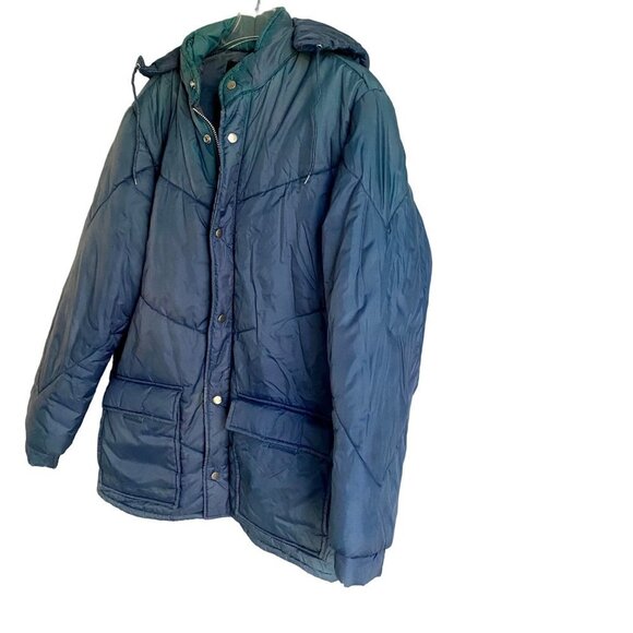 Montgomery Ward Blue Parka Jacket with Removable Hood Vintage Large - Picture 10 of 16